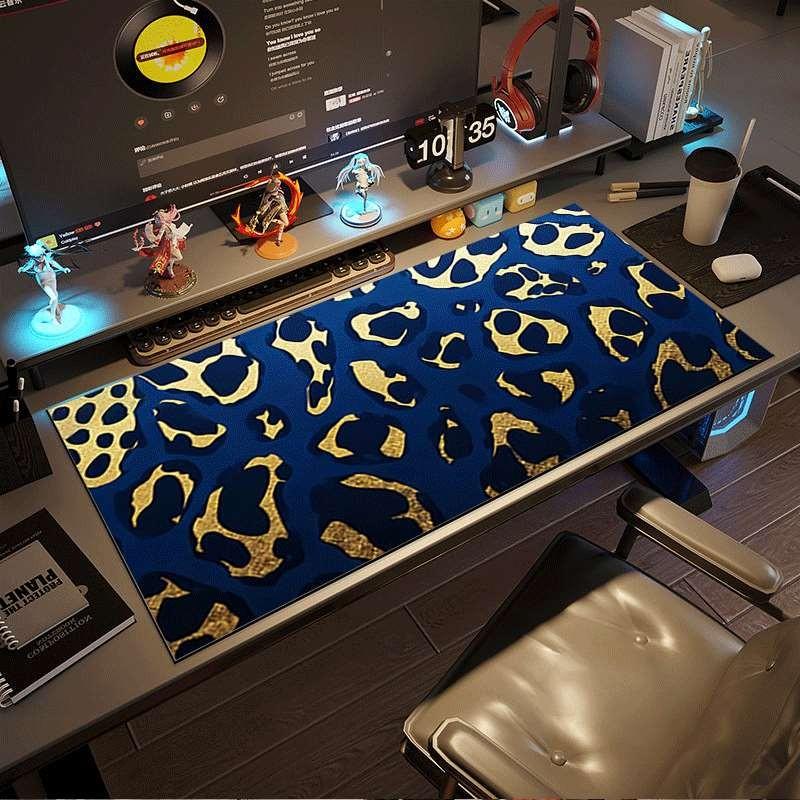 Blue Gold Leopard Print Mouse Pad, Durable Large Non-Slip Rubber Desk Mat, Gaming Office Accessory, Multi-Functional Keyboard Pad, Perfect Gift