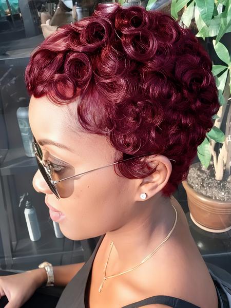 Curly Pixie Cut Wig Short Bob Wig for Women 100% Human Hair Wig 99J 4# Natural Color Finger Wave Full Machine Made Wig Pixie Wigs Wavy Wigs Curly Pixie Cut Wig Short Bob Wig for Women 100% Human Hair Wig 99J 4# Natural Color Finger Wave Full Machine Made Wig Pixie Wigs Wavy Wigs