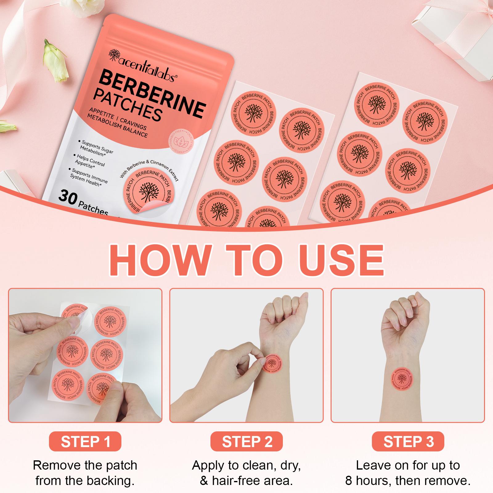 Acetinalabs Berberine Patch 60pcs (2 Bags), Gentle Skin-Friendly
