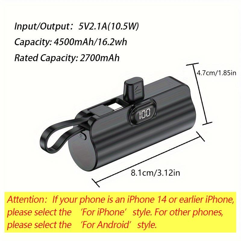 Portable Mini Emergency Capsule Charger, 4500mAh power bank, LCD Display Power Bank for iPhone & Android System Phones & Tablets, compatible for iPhone17 16 15 14 13 12 Pro Max Plus