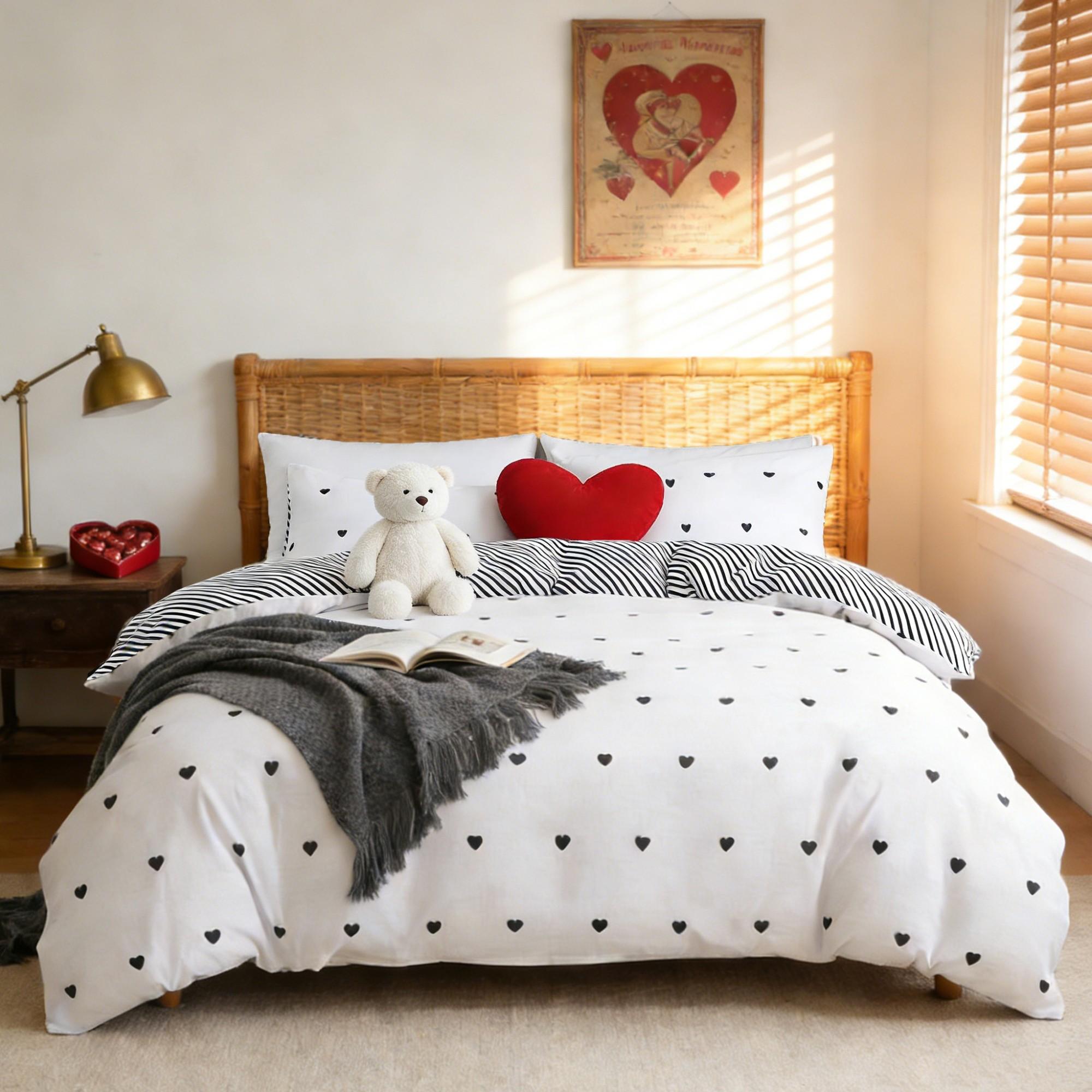 3pcs Heart Pattern Duvet Cover Set, Reversible Design, Includes 1 Duvet Cover & 2 Pillowcases, Durable Material, Perfect Gift for Dorm Rooms