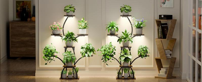 Plant Stand Indoor with Grow Lights, 6 Tiered Plant Shelf Indoor, 50" Corner Plant Stands for Indoor Plants, Lighted Tree-Shaped Plant Holder, Tall Flower Display Rack