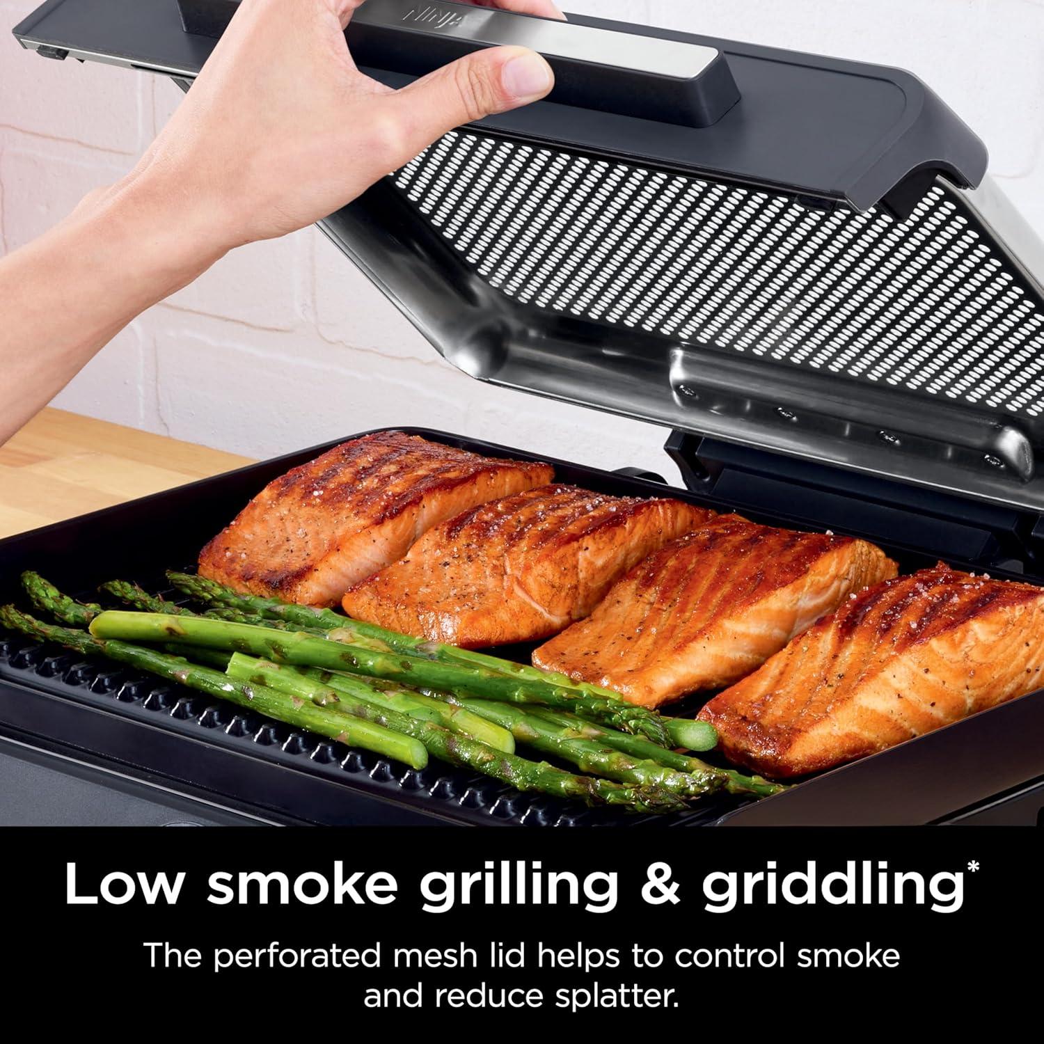 Griddle and Indoor Grill, 14’’, Electric Grill, For Steak, Burgers, Salmon, Veggies, and More, Pancake Griddle, Nonstick, Dishwasher Safe, 500F, Even Cooking, Silver, GR101
