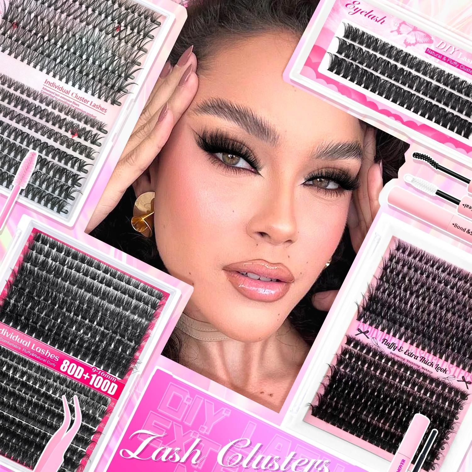 Lash Clusters Kit 60D 80D Individual Lashes, D Curl 9-16mm, Thick False Eyelashes, Nature Look, Soft and Lightweight, Easy to Use at Home
