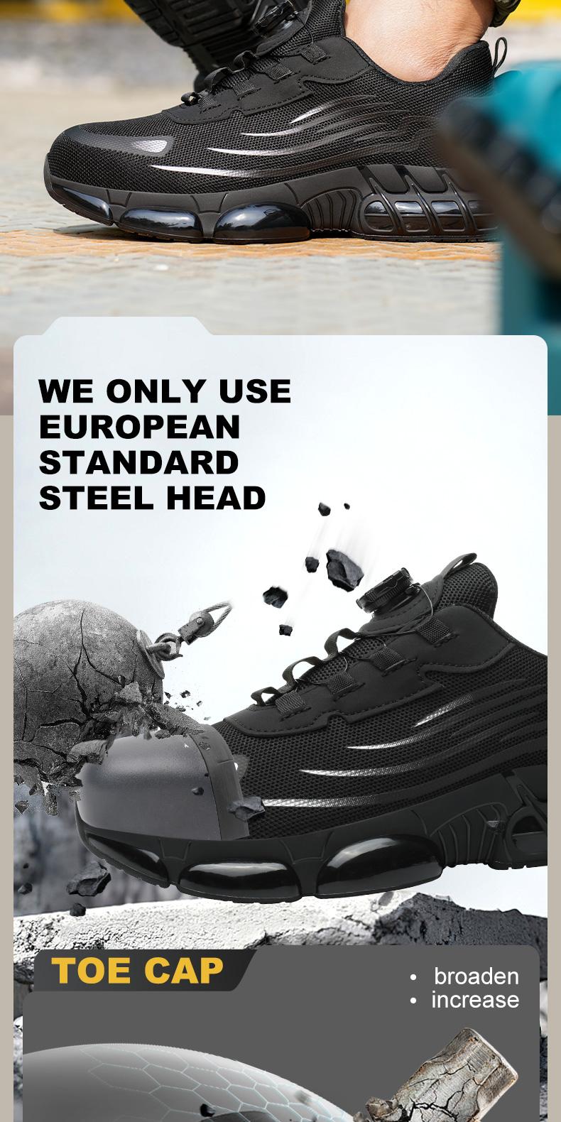 QINGRUIPAI Men's Breathable Mesh Work Sneakers Durable Anti-Slip Safety Shoes with Steel Toe Protection Comfort Fit for All Seasons Casual Striped Design Elastic Closure Non-Slip EVA Sole Outdoorfun Fathersdaygift