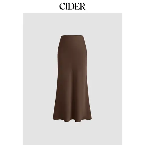 Cider Satin Mid Rise Ruffle Bias Maxi Skirt