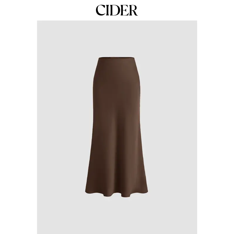 Cider Satin Mid Rise Ruffle Bias Maxi Skirt