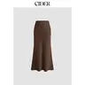 Cider Satin Mid Rise Ruffle Bias Maxi Skirt