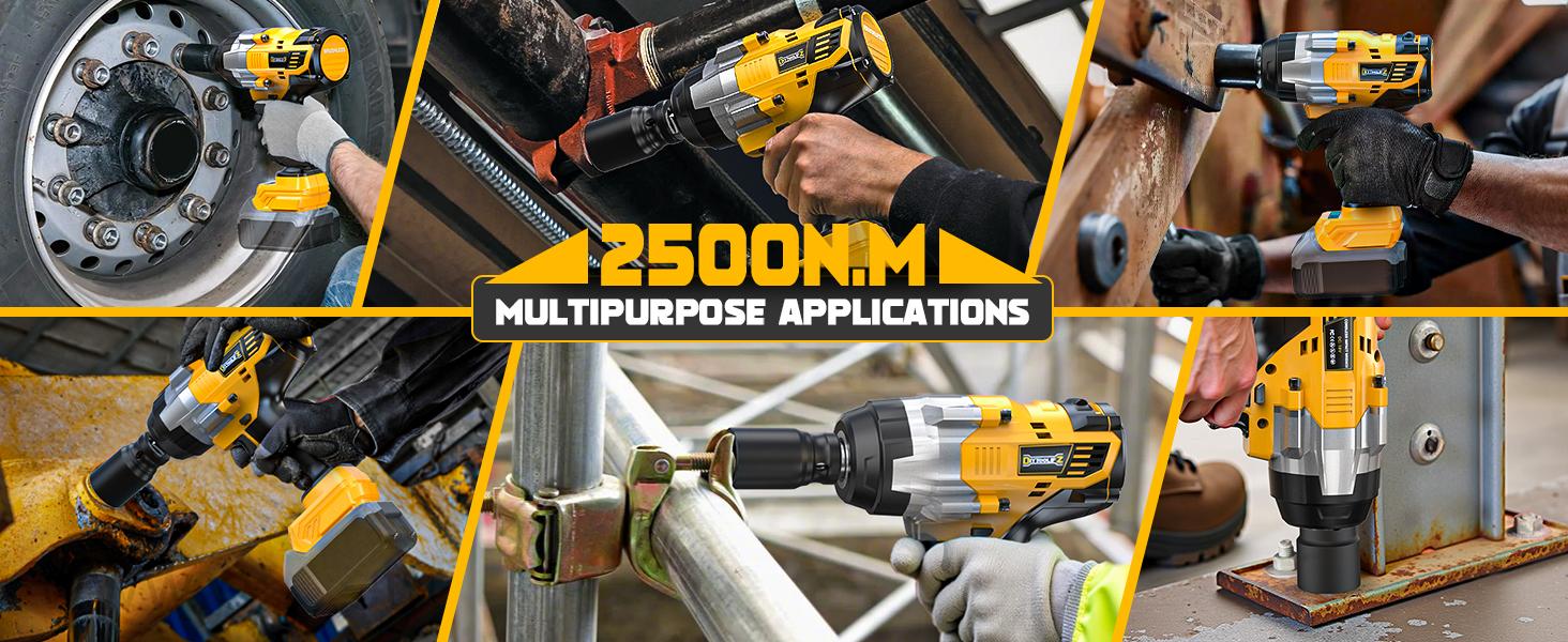 1850Ft-lbs(2500N.m)-3/4"Impact Wrench Compatible with Dewalt 20V Battery(NO Battery!!!), Brushless Impact Gun 4-Speed with Auto-Stop Reverse for Car Cordless