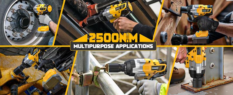 1850Ft-lbs(2500N.m)-3/4"Impact Wrench Compatible with Dewalt 20V Battery(NO Battery!!!), Brushless Impact Gun 4-Speed with Auto-Stop Reverse for Car Cordless