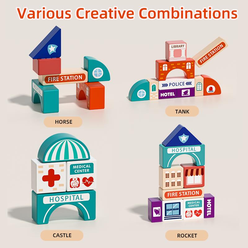 Cityscape Creative Wooden Building Blocks, Educational Toy for Kids, Magnetic City Playset with Cars, Traffic Signs, and Miniature Buildings, Fine Motor Skills & Imagination Development, Birthday Halloween Gifts For Boys Girls