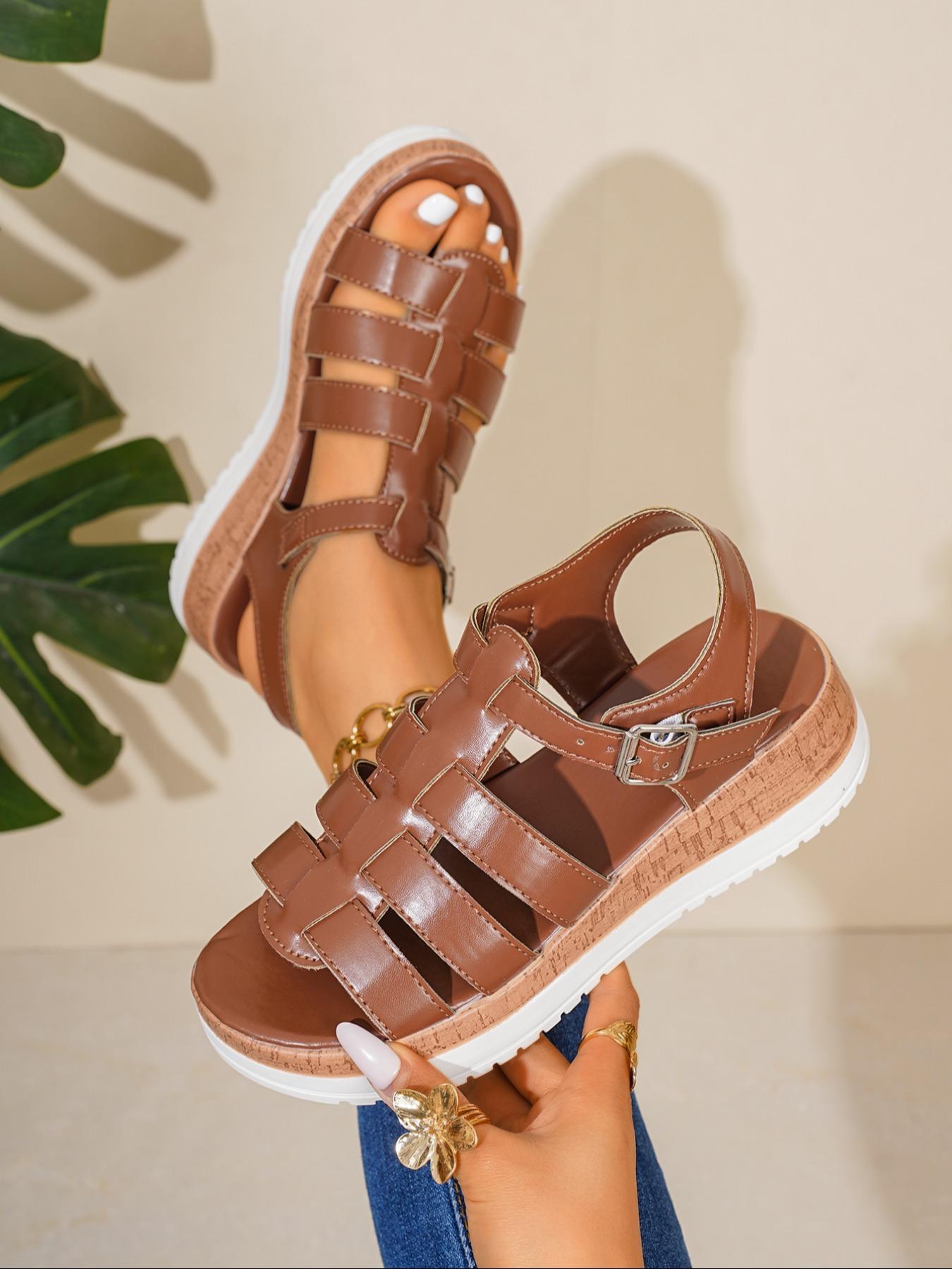 Women's Summer Casual Fashion Wedge Sandals, Waterproof Thick Sole Slip-On Shoes, Fish Mouth Design, Wholesale Large Sizes, Fashionable Wedge Shoes