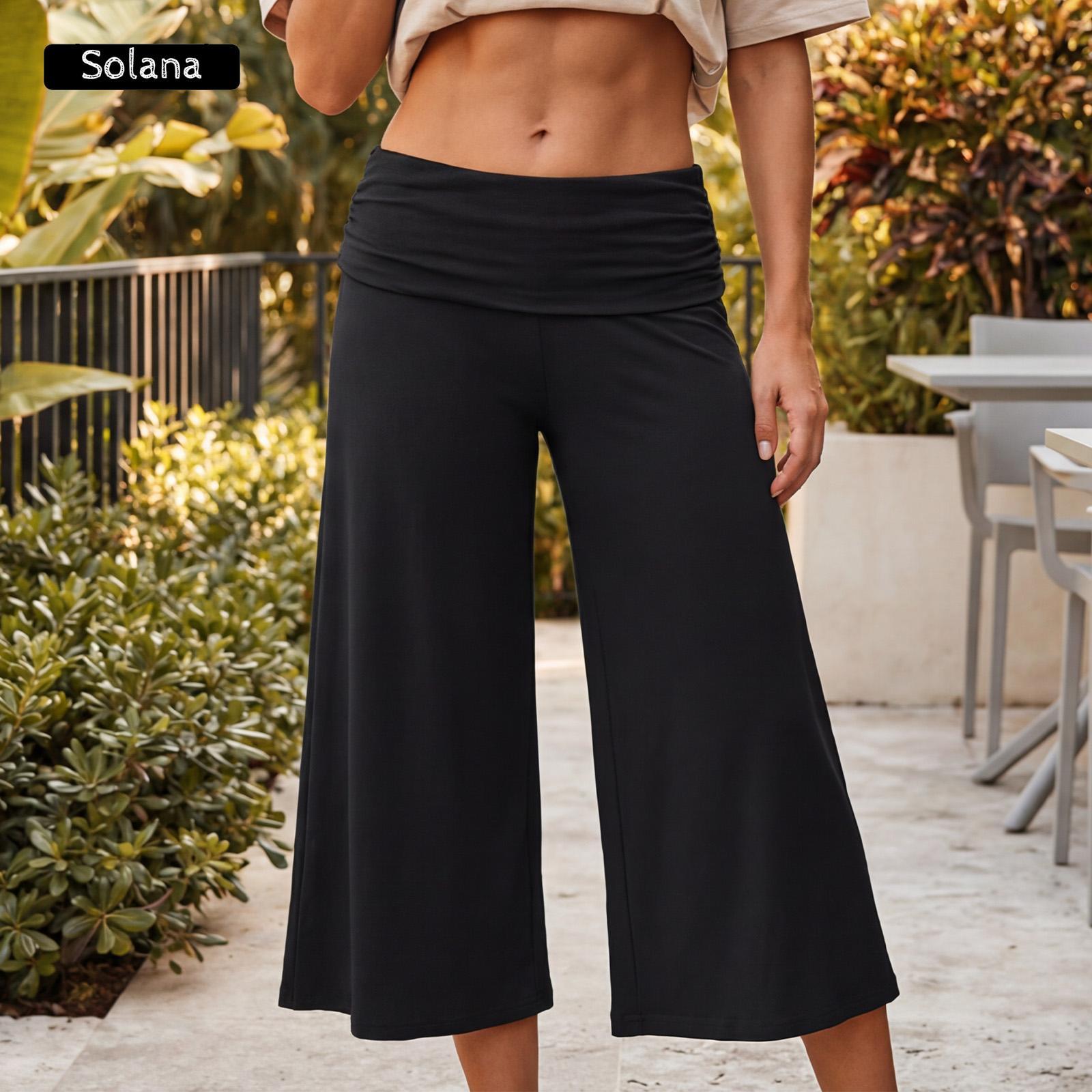 Women Summer Fold Over Wide Leg Capri Pants Low Rise Lounge Yoga Flare Culottes Y2k Soft Flowy Crop Palazzo Pants Beach Women Summer Fold Over Wide Leg Capri Pants Low Rise Lounge Yoga Flare Culottes Y2k Soft Flowy Crop Palazzo Pants Beach
