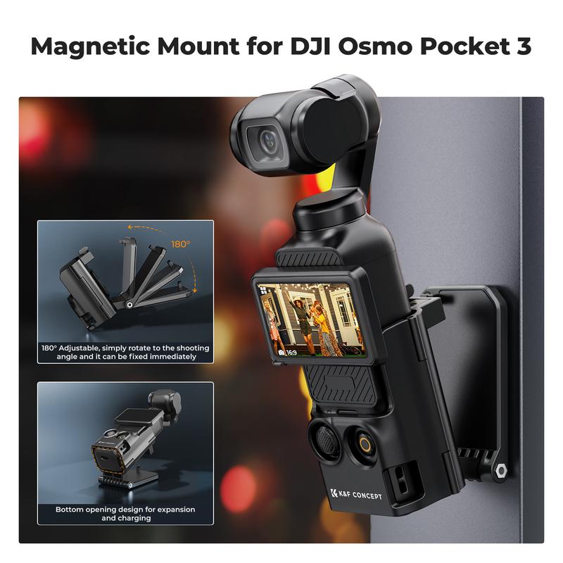 【K&F CONCEPT】 Magnetic Mount Compatible with DJI Osmo Pocket 3, Desktop Support Base Bracket Stand Expansion Adapter, Pocket 3 Multi-Function Magnet Suction Expand Frame Accessories