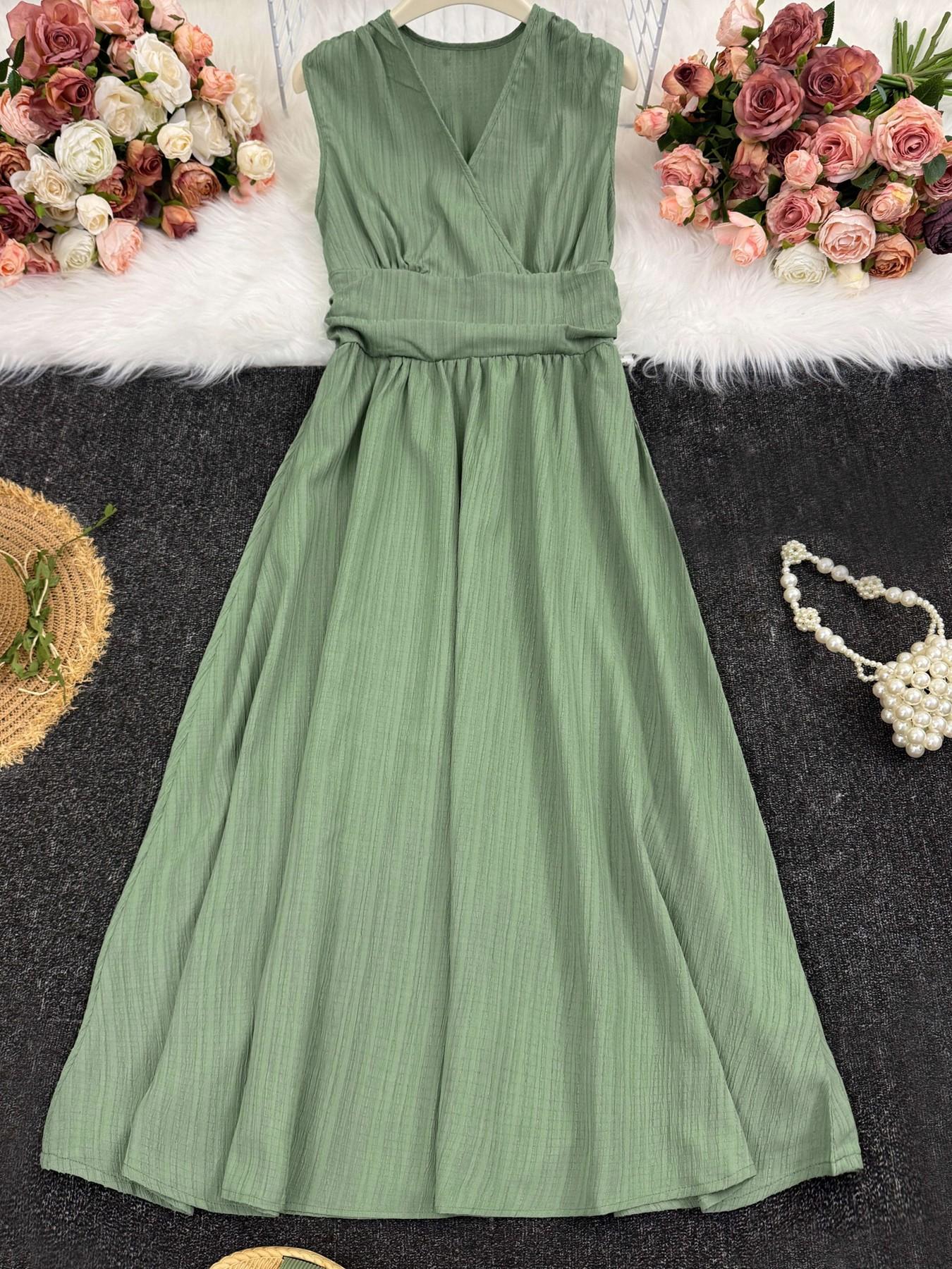 Women's Comfortable Minimalist Sleeveless Textured Ruched Dress for Office Wear & Summer Events