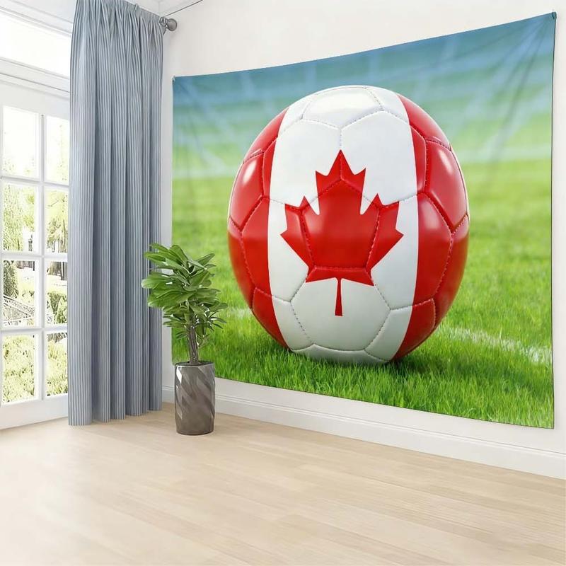 1 pc microfiber Canada Themed World Cup Tapestry Living Room Wall Hanging Soccer Ball Design Sports Decor for Bedroom Dining Room Outdoor Activities Holiday Atmosphere Booster Home Ornament for Football Fans Room Decoration Tapestry Background Cloth Hangi