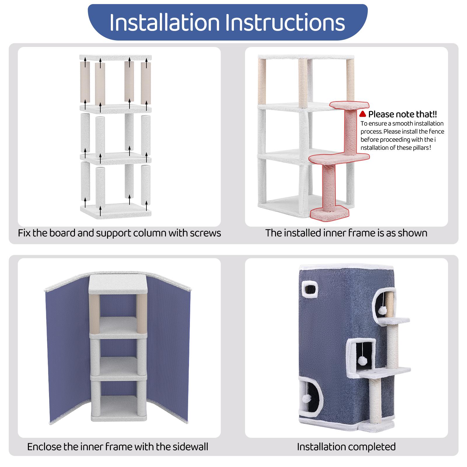 3-Tier Cat House, Cat Beds for Indoor Cats, Modern Cat Condo with Highway Cave, Scratch & Itching Post, Climbing Stand, Cat Cube Playhouse for Multi Kittens, Grey