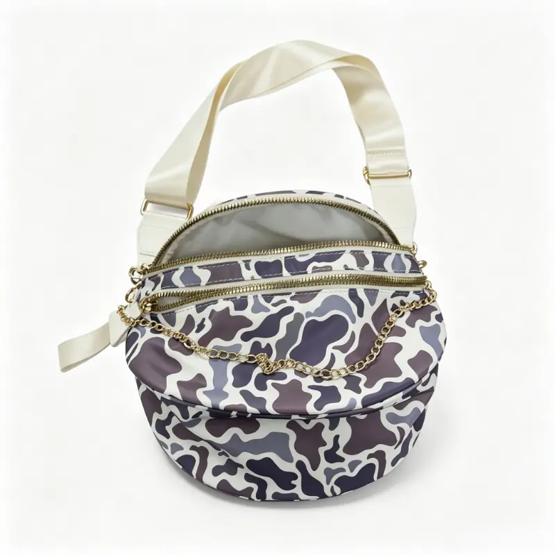 Fashion Camouflage Saddle Shoulder Bag for Women, Chain Detail Zipper Crossbody Purse, Lightweight Casual Daily Travel Sling Handbag
