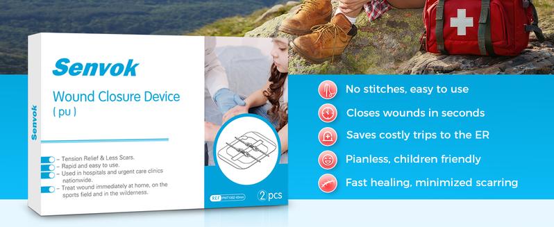 Senvok Butterfly Bandaids for Wound Closure, 2 Pcs Zip Stitch Wound Closure Strips, Surgical Laceration Repair Without Sew - Quick Clot - Emergency Wound Closures Device (PU)