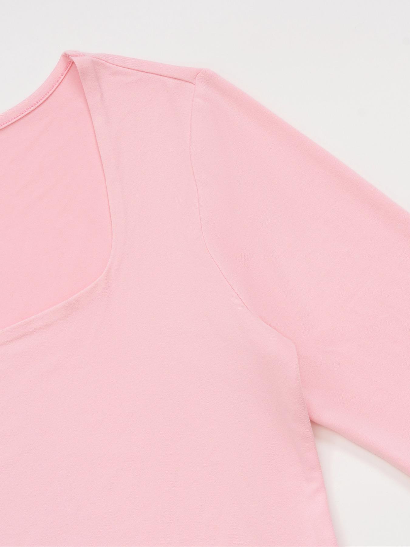 Women's Long Sleeve Square Neck Slim-Fit Breathable Knit T-Shirt, Cute Style, Moderate Fabric Thickness, All Seasons Wear, Comfortable & Stylish Design