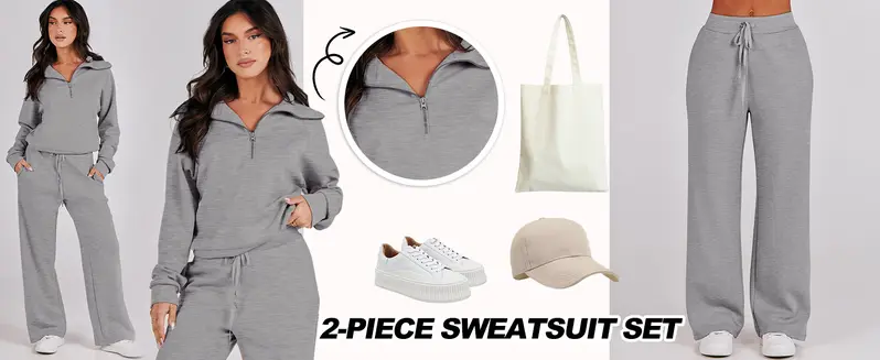 Product Introduction of Women 2 Piece Outfits Sweatsuit Oversized Sweatshirt Sweatpants Tracksuit Sweat Lounge Matching Set 2025 Fall Trendy Polyester Womenswear 6