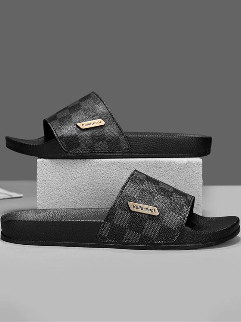 Men's Fashionable Black Slides, Open Toe Slippers, Casual Comfortable Flat Sandals for Beach, Outdoor, Lightweight Breathable Slippers for Daily Wear, Summer Slippers, Footwear