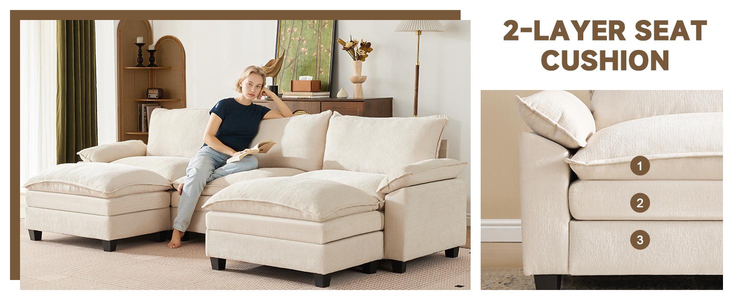 【2-3 Packages】110-143 Inch Modular Couch Sectionals with Ottoman, Big Comfy Cloud Couches, L/U Shaped 4-6 Seat Modular Sectional Sofa, Modern Cloud Sectional Couches for Living Room, Deep Seat Sofa