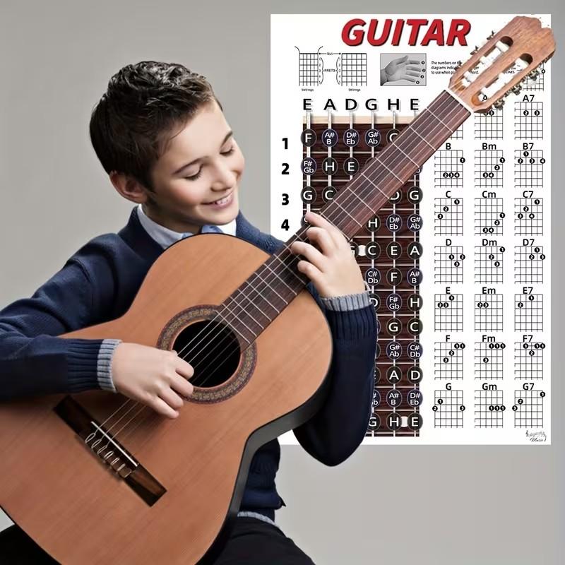 Guitar Chord and Fretboard Note Chart Stickers, Beginner Teaching Poster, Includes Chord and Note Stickers, 17 Inches X 11 Inches
