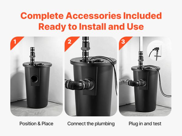 【Summerfinds】VEVOR Sewage Pump System, 1/2 HP, 4800 GPH Cast Iron Sewage Pump with Basin Kit, 120 Volt, Automatic On/Off Outdoor Water/Seepage Collection and Removal System with Float Switch, 2" Discharge, Black