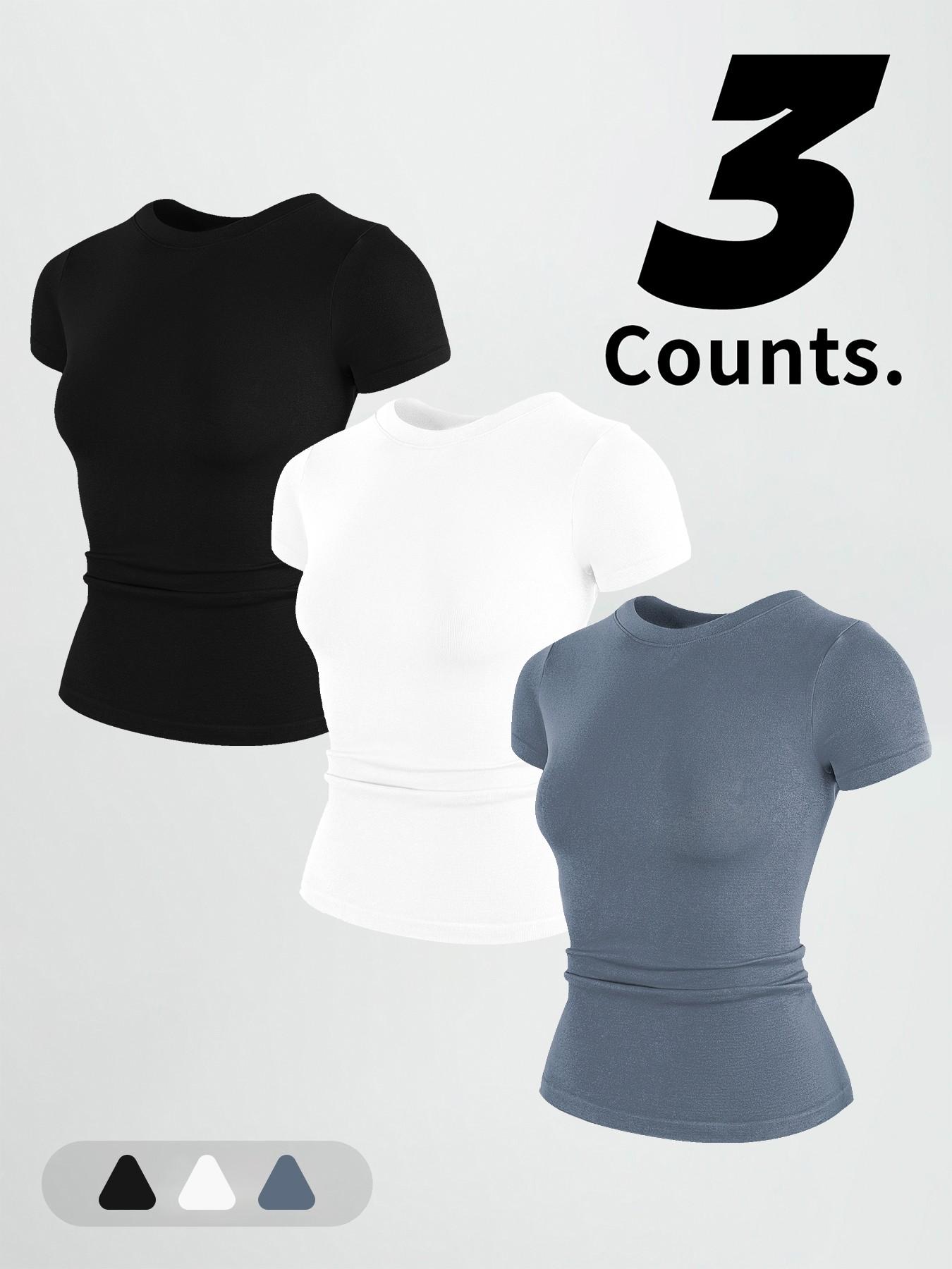 Women's Round Neck Short Sleeve Stretchy Soft Fitted Yoga Pilates Casual Wear, Comfortable Elastic Fabric Design, Ideal for Daily Use