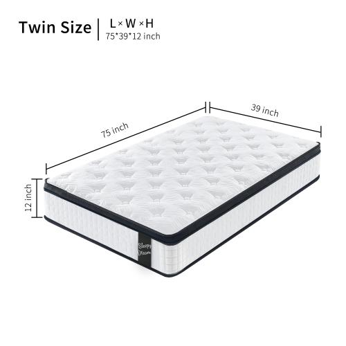 【Bellemave】Twin/Twin XL/Full/ Queen/King Size 12 Inch 7-Zoned Cool Memory Foam Individual Pocket Spring Hybrid Mattress