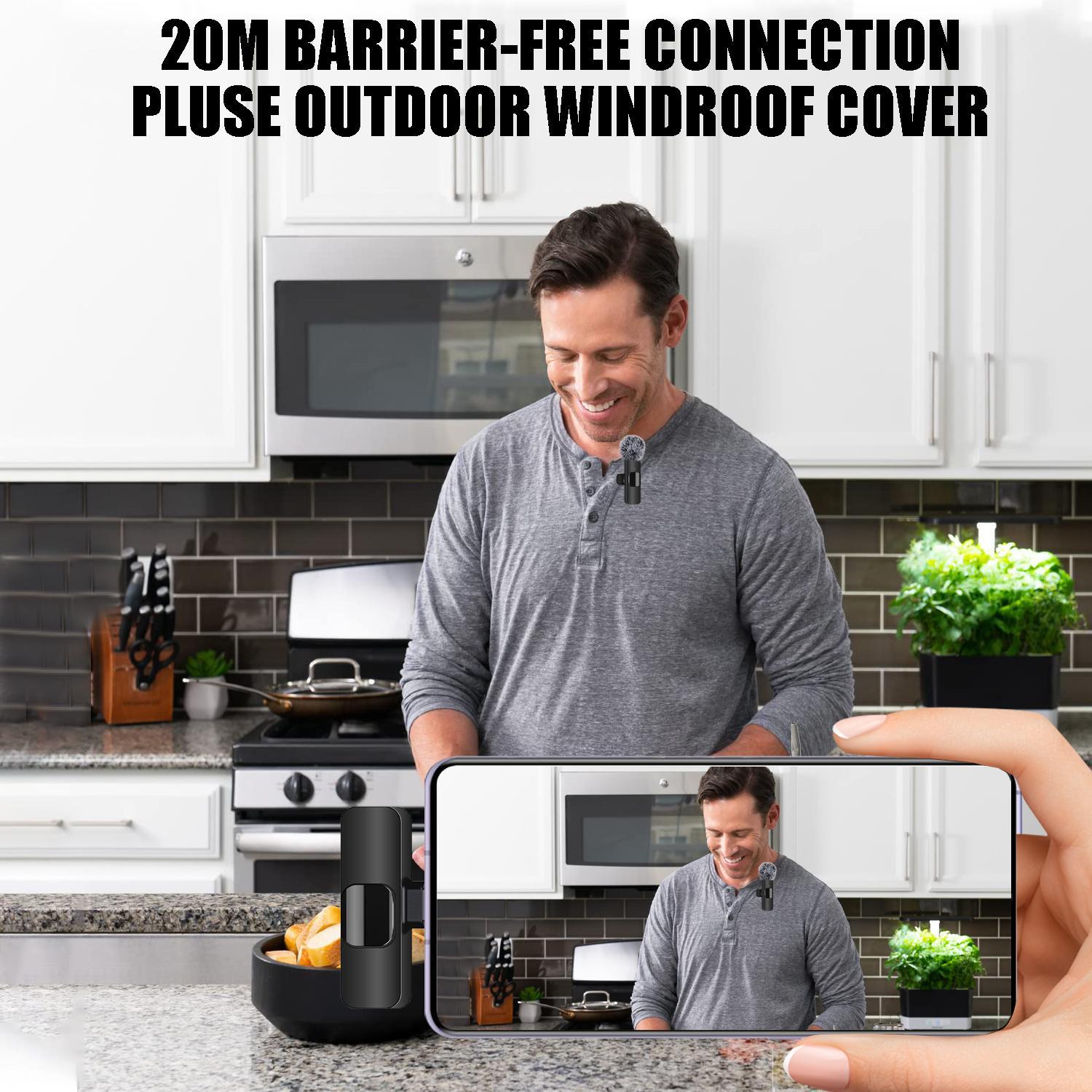 Wireless Lavalier Microphone for iPhone iPad TypeC Lapel Mics Plug-Play 2.4G Ultra-Low Delay Noise Reduction Chip Working Time for Video Recording Interview Podcast Vlog