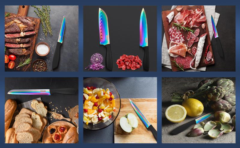 D.Perlla Ceramic Knife Set 16 Pieces, Colorful Knife Set Titanium Coating, with Acrylic Knife Holder, High Carbon Content No Rust, Super Sharp Kitchen Knife