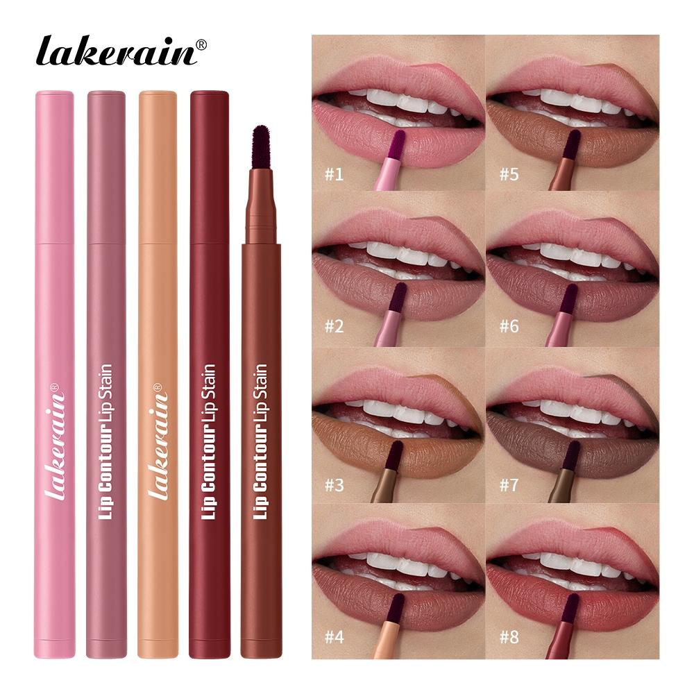 Lakerain 2-in-1 Lip Liner & Lip Stain, Waterproof High-Pigment Smudge-Proof Lip Tint, Non-Drying Formula for Precise Definition & Gradient Matte Looks, Travel-Friendly with 8 Shades for All Skin Tones