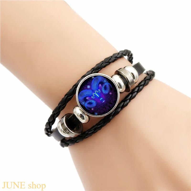 Unisex Zodiac Exquisite Trendy Bracelet - Glow-in-the-Dark Leather Adjustable Strap, 12 Constellation Astrology Charm Bracelets & Bangles with Absorbs Light Zodiac Glass, Boosting the Vibe Daily Wear Holiday Gift, Adjustable Strap Bracelets