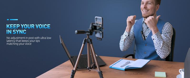 2 Pack Lavalier Wireless Microphone for iPhone Smartphone  iPad, Wireless Lapel Microphone with Clear Audio for Recording, Wireless Microphone for Video Recording, Game Live Streaming, Interviews, Vlog