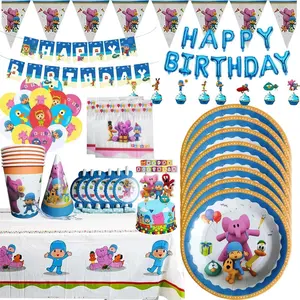 Cartoon Pocoyoed Birthday Decorations Balloons Disposable Tableware Cake Topper Tablecloth Party Favor for Kids Baby Shower
