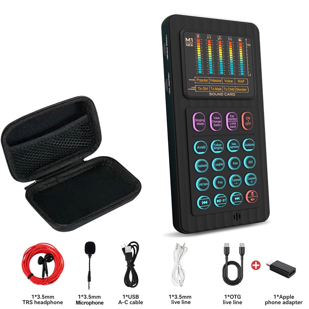 Portable Handheld Sound Card Set, Mini Audio Mixer with 12 Sound Effects, Real-Time Voice Change, Reverb & Vocal Enhancement, Bluetooth/AUX/Type-C/iOS Compatible, Condenser Mic & Monitor Headphone Bundle for PC Mobile Phone, Perfect for Podcast, Singing,