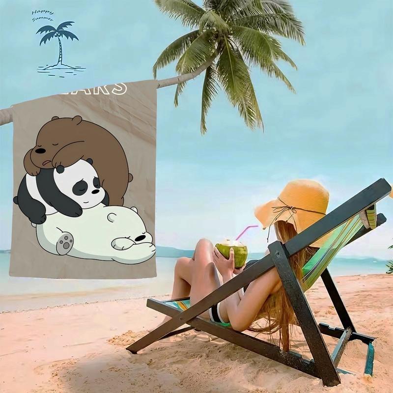 Soft Lightweight Bare Bear Print Beach Towel, Quick Dry Ultra-Fine Fiber for Swimming Yoga Picnic Vacation, Adorable Multi-Scene Use