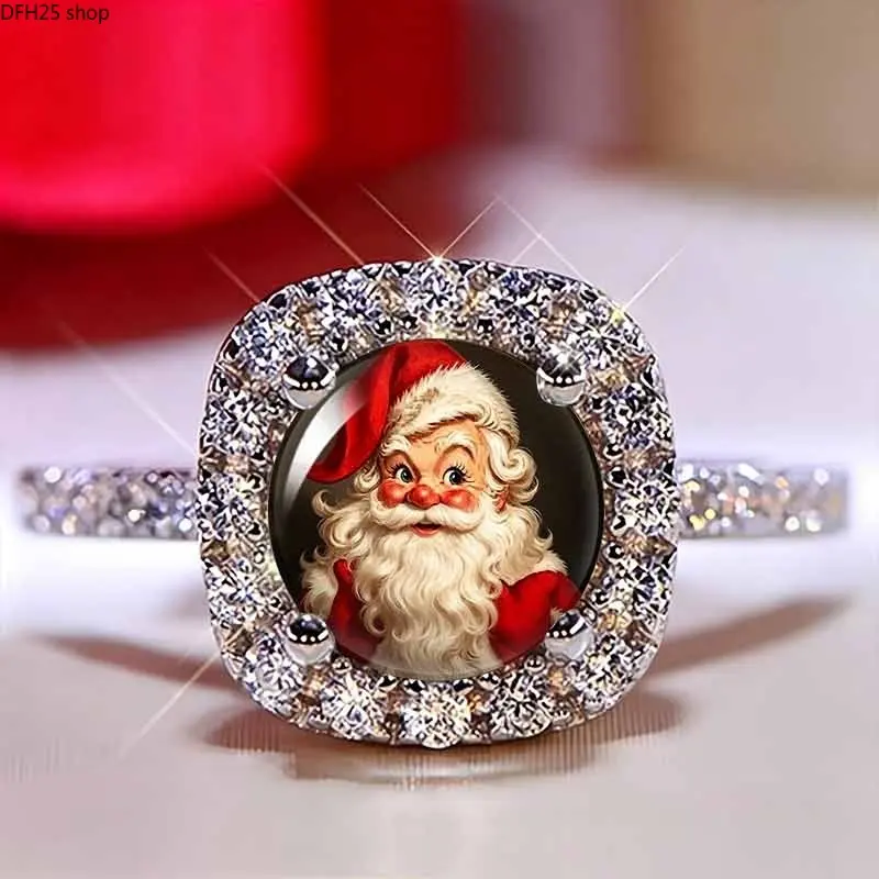 Christmas Santa Claus Ring for Women and Men, Rhinestone Adjustable Band With Holiday Character Design, Vintage Fashion Jewelry Accessory for Christmas Parties, Daily Wear and Gift Giving