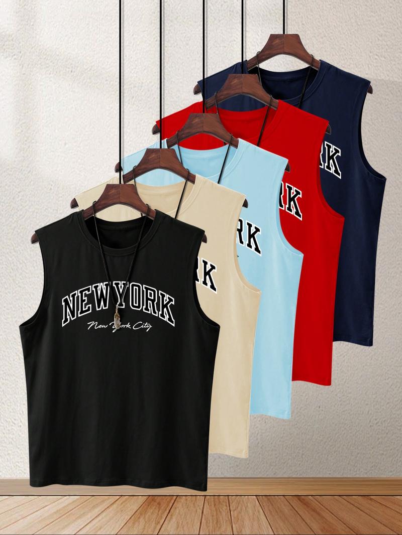 Men's Letter Print Tank Top, Regular Fit Casual Sleeveless Top for Summer, Men's Top for Gym Workout Running, Menswear, Stretch Tank Tops