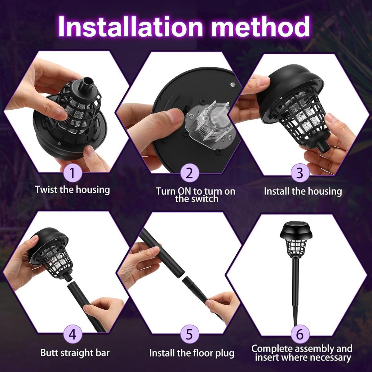 4PCS Solar Bug Zapper Lights Outdoor, 2-in-1 Mosquito Killer and Garden Pathway Lights, Waterproof Solar Powered Insect Trap with Auto Dusk to Dawn Lighting, Cordless Fly, Gnat and Moth Control for Backyard, Patio, Lawn, Camping and Outdoor Living