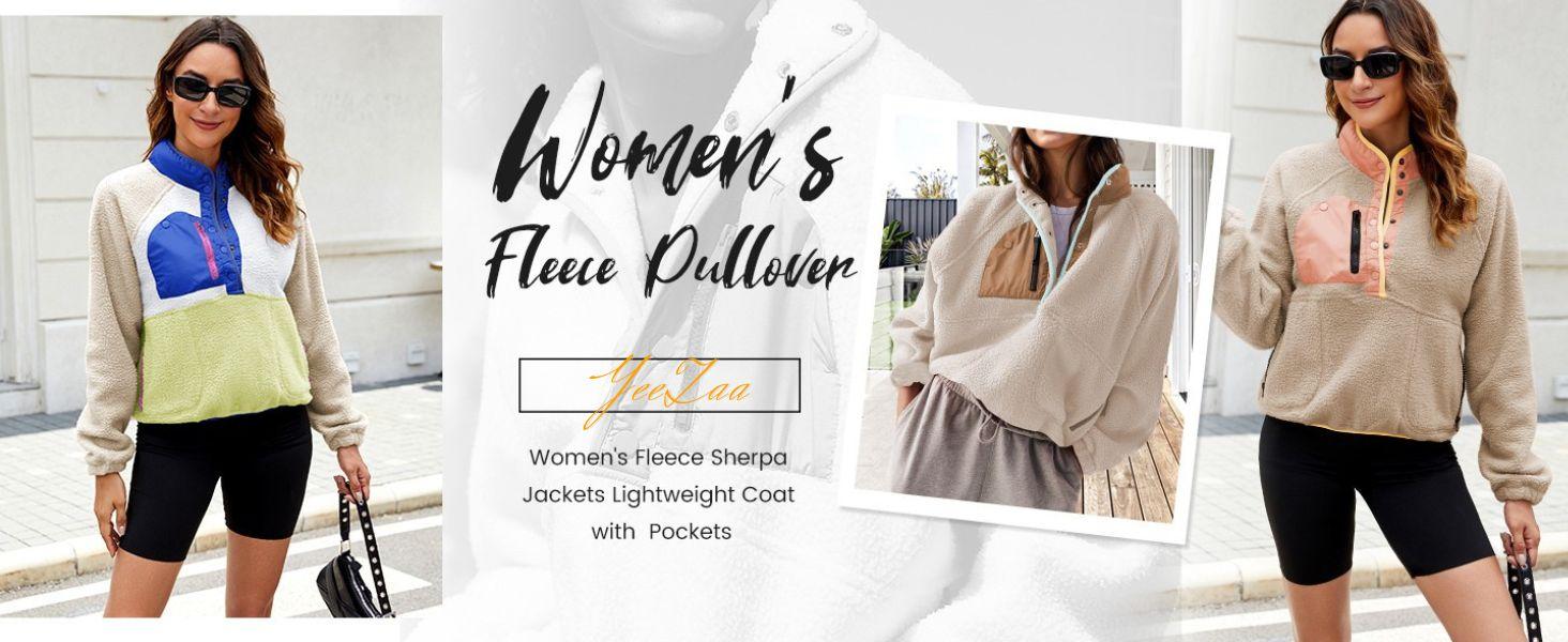 Fleece Pullover Jacket for Women Cropped Fall Winter Fuzzy Sherpa Jacket Sweatshirt Coat 2026 Spring with Pockets Womenswear SpringStatements