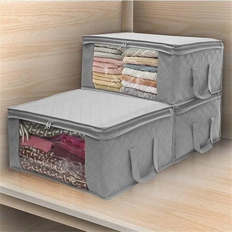 3pcs Set of Clothing Storage Bags, Foldable Blanket Storage Bags, Storage Containers for Organizing Bedrooms, Wardrobes, Clothes, and Quilts, with Lids and Handles, Under-Bed Storage