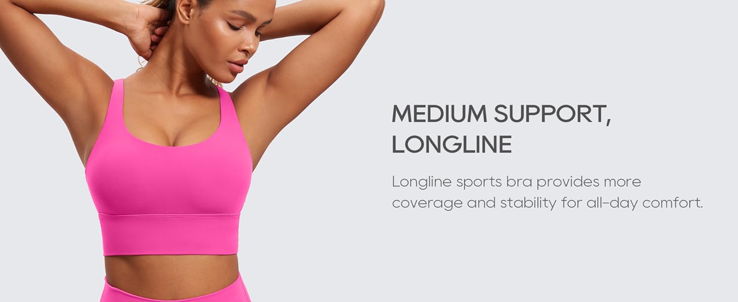 CRZ YOGA Womens Strappy Longline Sports Bra - Medium Impact Criss Cross Yoga Padded Bras Workout Crop Top