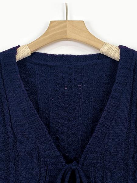 Plus Size Women's Blue V Neck Knit Cardigan Knitwear, Casual Long Sleeve Pullover, Fall & Winter Fashion, Comfortable Plain Design