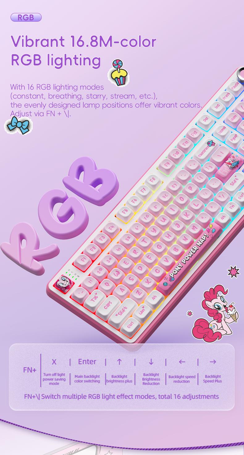 My Little Pony MLP GK01 Bluetooth wireless keyboard dual-mode pink silent keyboard mouse set high-value girls office keyboard and mouse typing game computer notebook tablet IPad pass