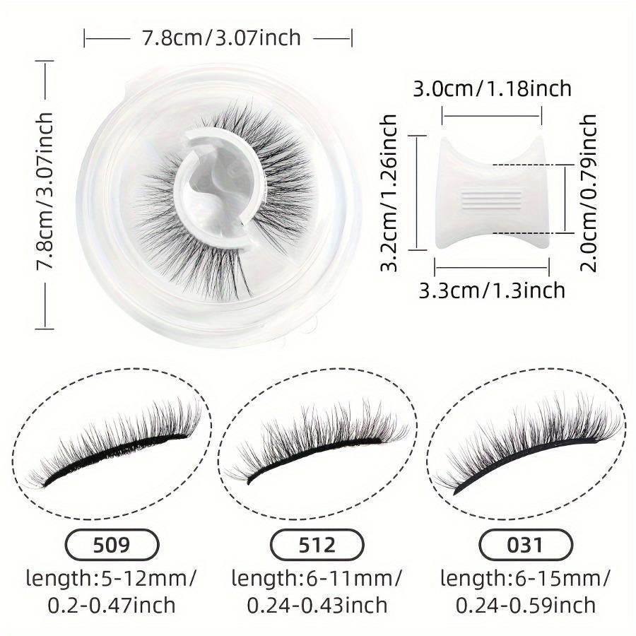 Self-Adhesive False Eyelashes Set of 3 Pairs, Pre-Glued Reusable Lashes, Cat Eye, Natural, Cross, Fluffy, Extra Thick, B/c Curl, 6-15mm, Cosmetic