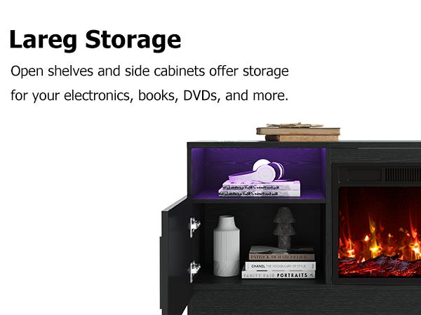 Fireplace TV Stand Entertainment Center with 36" Fireplace, 70" Wooden TV Stand for TVs Up to 80",Media TV Console with High Gloss Storage Cabinet and 16 Colors LED Lights