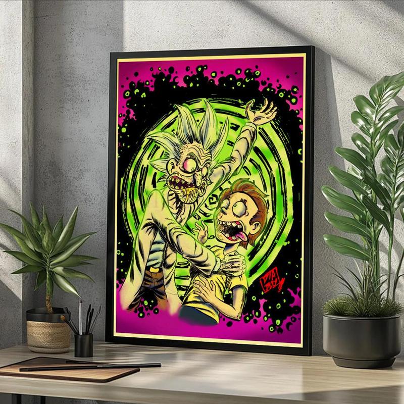 Vintage Cartoon Anime R-Rick And M-Morty Painting Calligraphy Fashion Canvas Wall Art Poster, Modern Aesthetic Waterproof Print, Fade-Resistant & Scratch-Proof Texture, Trendy Home Decor for Living Room Bedroom Office, Multiple Sizes